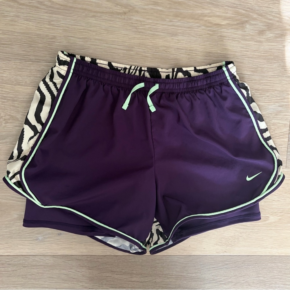 Nike Dri-FIT Zebra Print Running Shorts Purple Green Lined XS